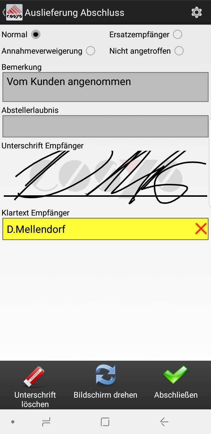 Goods receipt selection Android software from COSYS Goods receipt selection Android software from COSYS