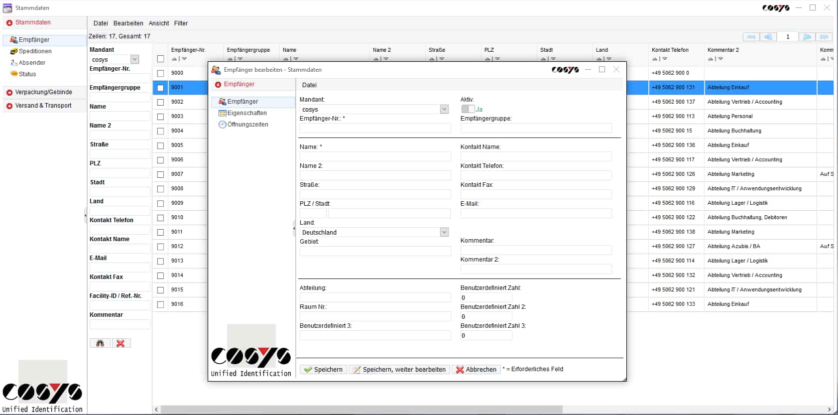 In-house logistics package management Sendungsübersicht In-house logistics package management Sendungsübersicht