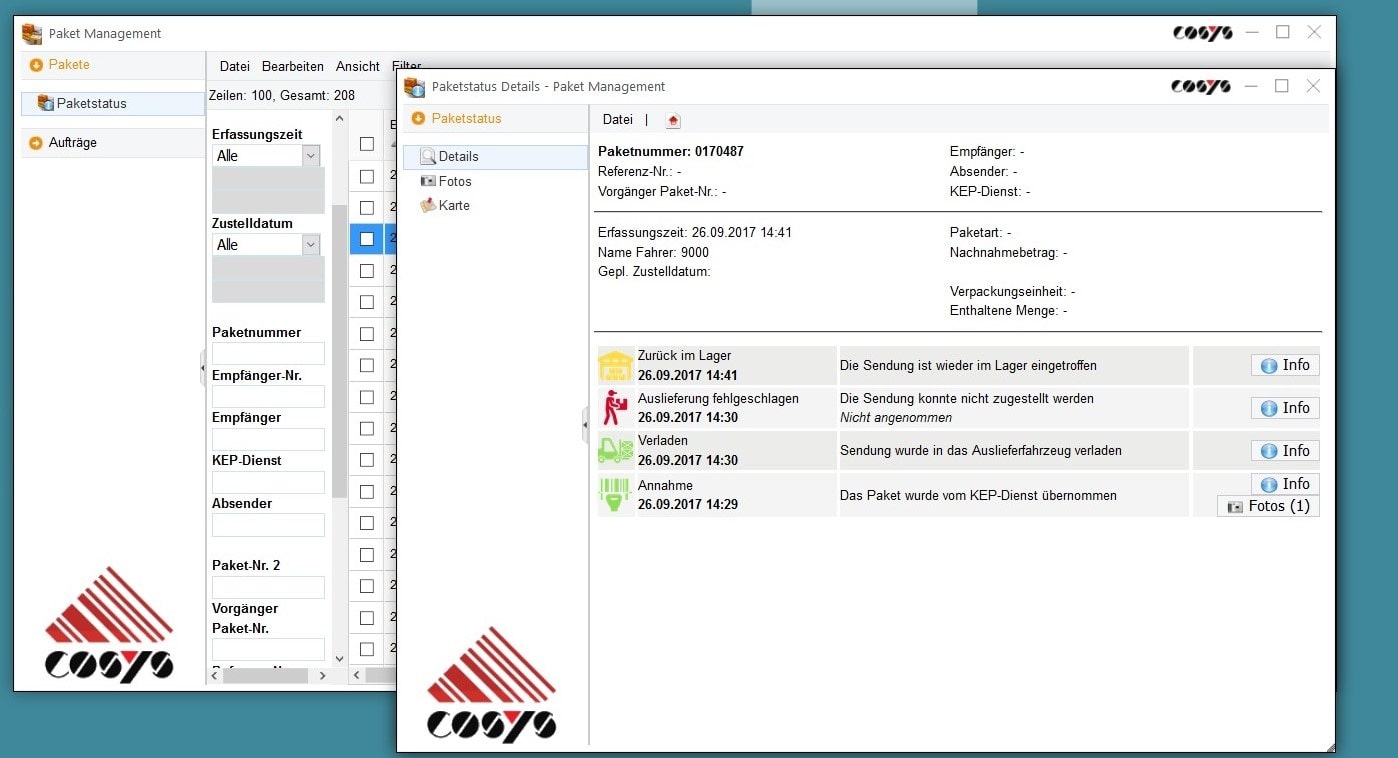 In-house logistics package management Sendungsübersicht In-house logistics package management Sendungsübersicht